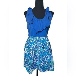 Lilly Pulitzer | Dresses | Lilly Pulitzer Shorely Quinn Dress Blue Halter  With Pockets Ruffle Neck Size L | Poshmark